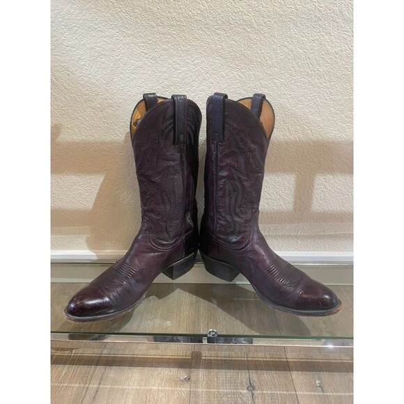 Lucchese 2000 Boots Mens 8.5 D Black Cherry Leather Cowboy Western Roper main image 7